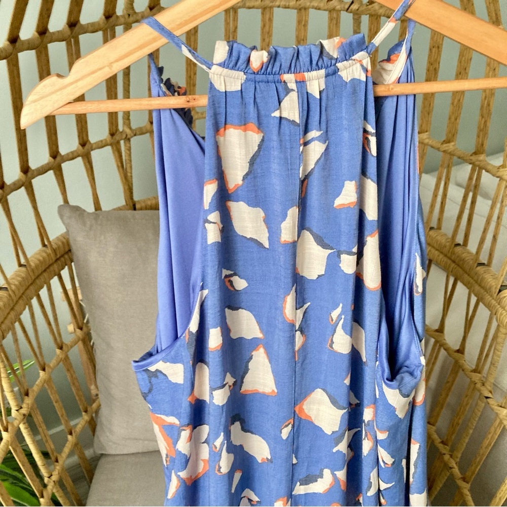 Nine West Dress Linen Blue and Cream Floral Maxi Dress XL - Picture 6 of 6